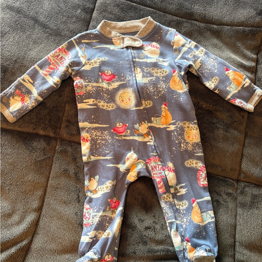 Cozy Blue baby One Piece with winter print